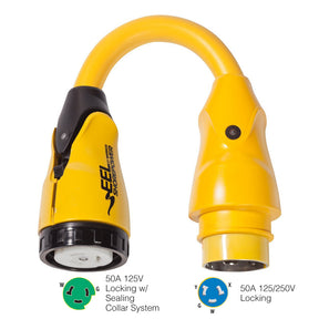 Marinco P504503 EEL 50A125V Female to 50A125250V Male Pigtail Adapter  Yellow