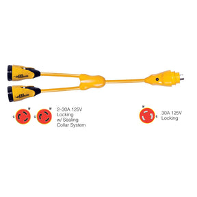 Marinco Y30230 EEL 230A125V Female to 130A125V Male Y Adapter  Yellow