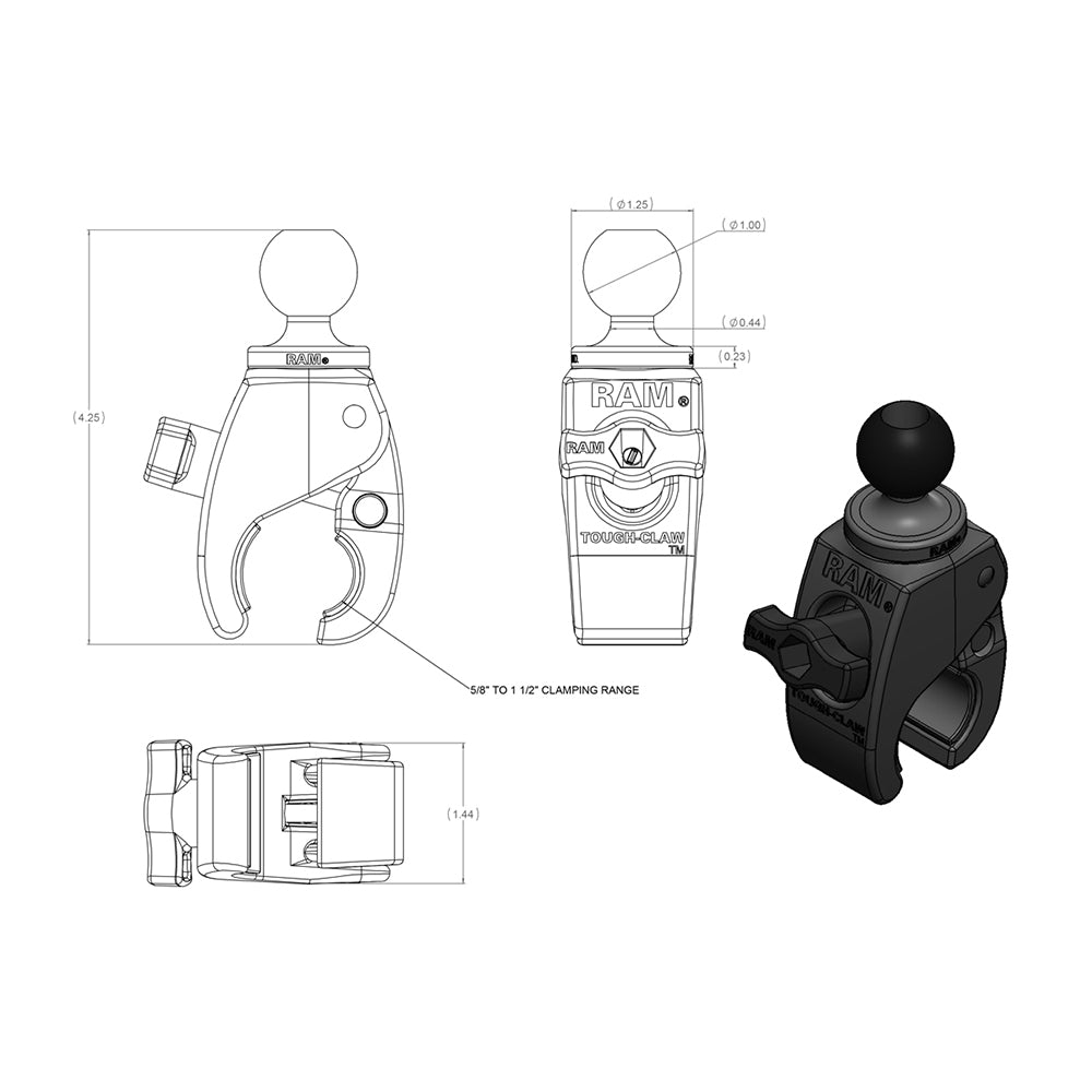 RAM Mount Small ToughClaw w1 Rubber Ball