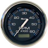 Faria Chesapeake Black 4 Tachometer wHourmeter  6000 RPM Gas Inboard
