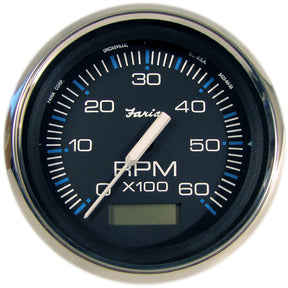 Faria Chesapeake Black 4 Tachometer wHourmeter  6000 RPM Gas Inboard