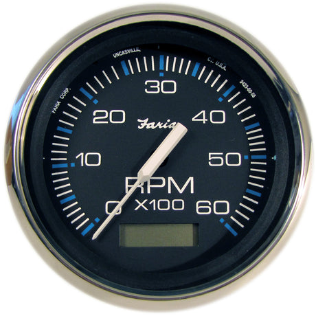 Faria Chesapeake Black 4 Tachometer wHourmeter  6000 RPM Gas Inboard