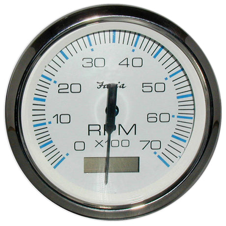 Faria Chesapeake White SS 4 Tachometer wHourmeter  7000 RPM Gas Outboard