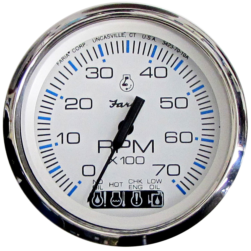 Faria Chesapeake White SS 4 Tachometer wSystemcheck Indicator  7000 RPM Gas JohnsonEvinrude Outboard