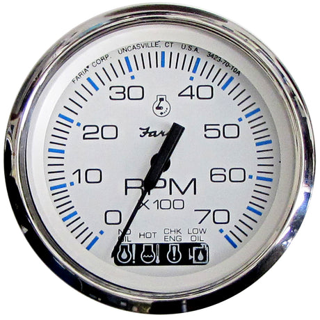 Faria Chesapeake White SS 4 Tachometer wSystemcheck Indicator  7000 RPM Gas JohnsonEvinrude Outboard
