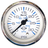 Faria Chesapeake White SS 2 Water Pressure Gauge 30 PSI