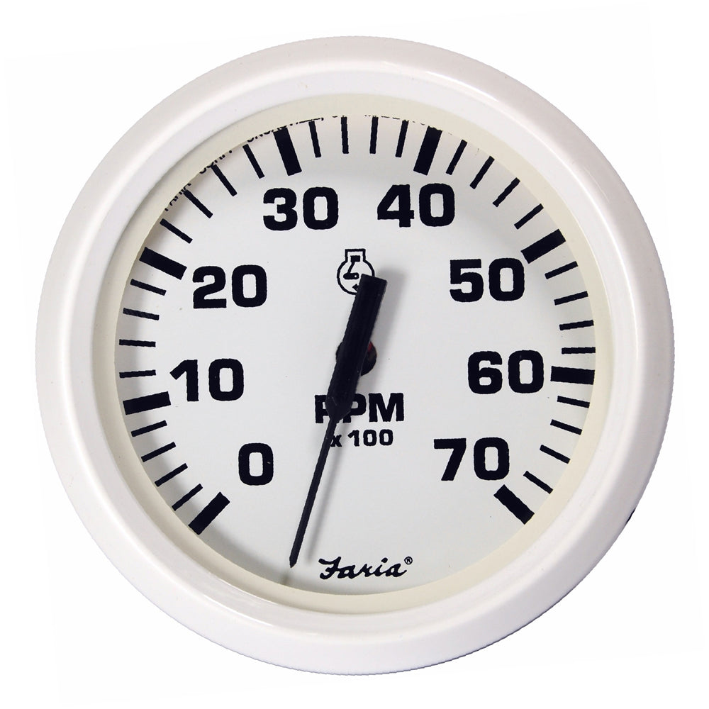 Faria Dress White 4 Tachometer  7000 RPM Gas All Outboards