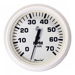 Faria Dress White 4 Tachometer  7000 RPM Gas All Outboards