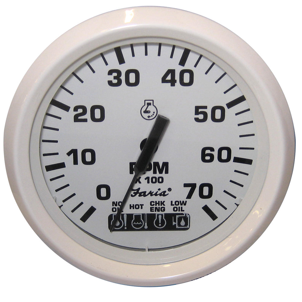 Faria Dress White 4 Tachometer wSystemcheck Indicator  7000 RPM Gas Johnson  Evinrude Outboard