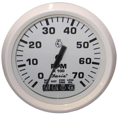 Faria Dress White 4 Tachometer wSystemcheck Indicator  7000 RPM Gas Johnson  Evinrude Outboard