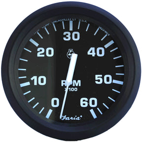 Faria Euro Black 4 Tachometer  6000 RPM Gas  Inboard  IO