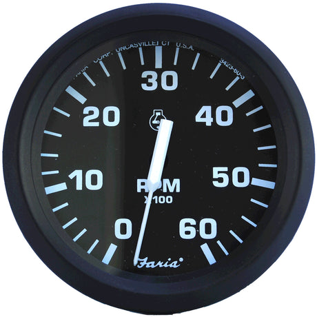 Faria Euro Black 4 Tachometer  6000 RPM Gas  Inboard  IO