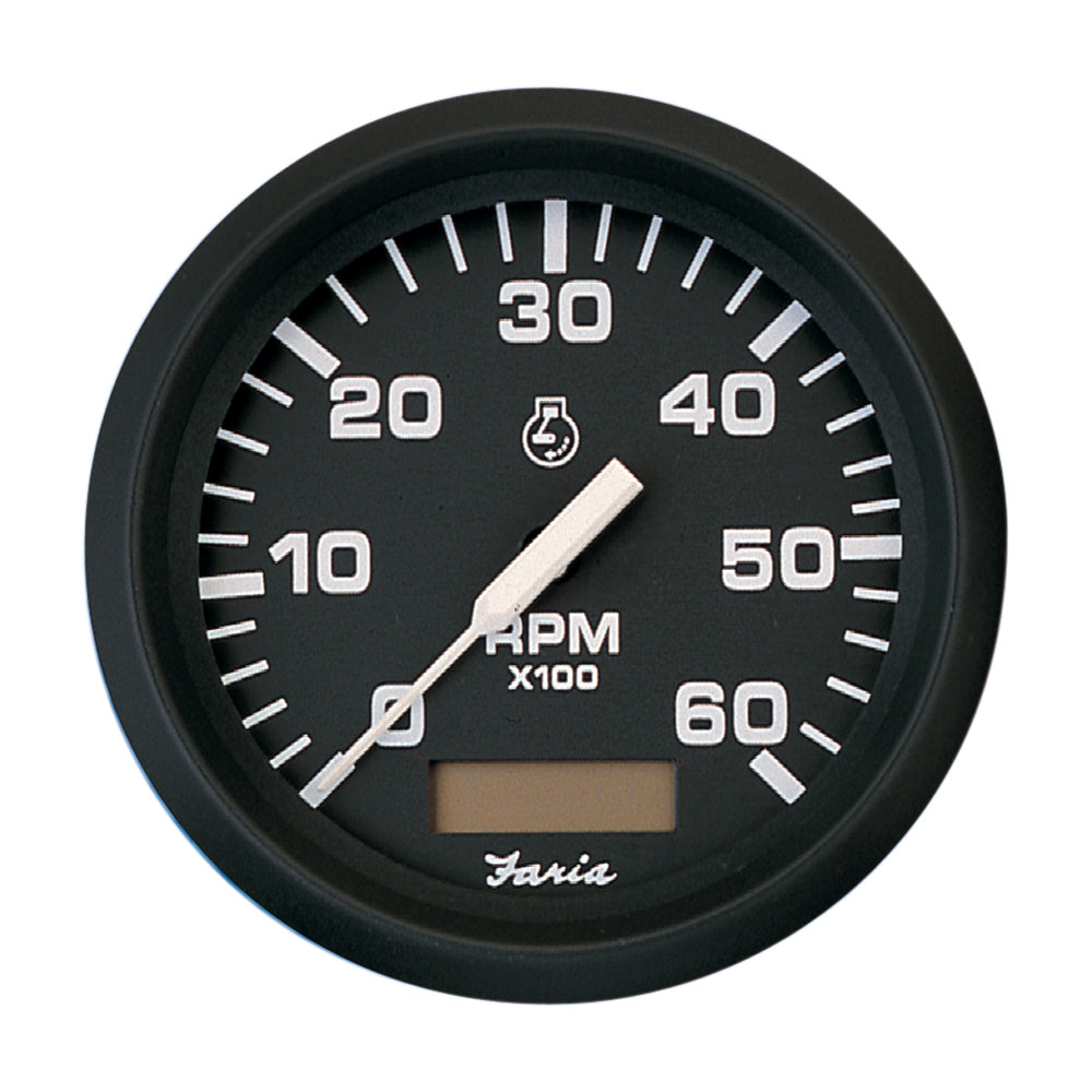 Faria Euro Black 4 Tachometer wHourmeter  6000 RPM Gas  Inboard