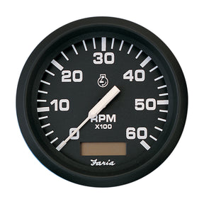 Faria Euro Black 4 Tachometer wHourmeter  6000 RPM Gas  Inboard