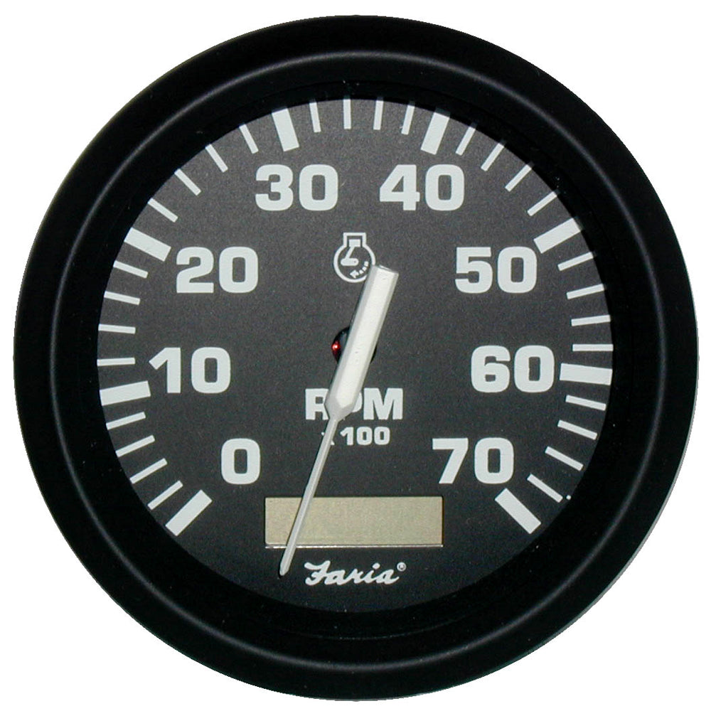 Faria Euro Black 4 Tachometer wHourmeter  7000 RPM Gas  Outboard