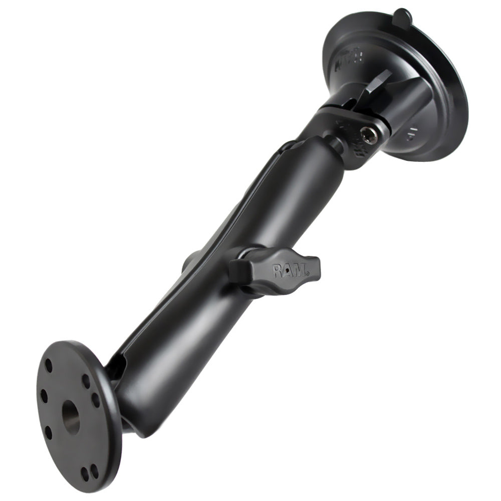 RAM Mount Twist Lock Suction Cup Mount wLong Double Socket Arm  25 Round Base  AMPS Hole Pattern 9 Length