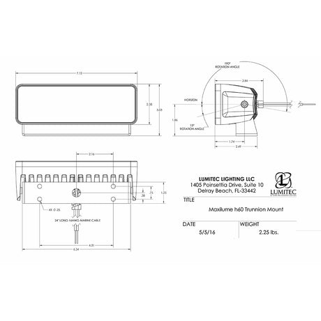 Lumitec Maxillume h60  Trunnion Mount Flood Light  White Dimming  White Housing