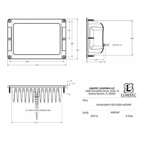 Lumitec Maxillume h120  Flush Mount Flood Light  White Housing  White Dimming