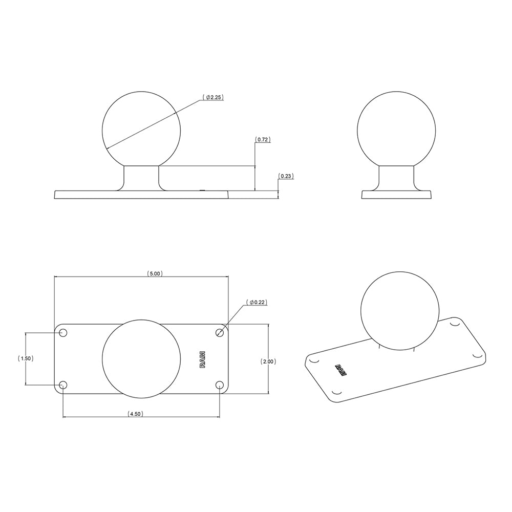 RAM Mount 2 x 5 Rectangle Base w225 Ball