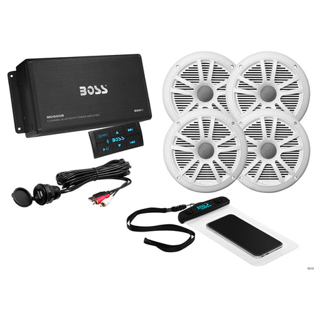 Boss Audio ASK904B64 4 Channel Amplifier  2 Pairs of 65 Speaker Kit  White