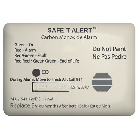 SafeTAlert 62 Series Carbon Monoxide Alarm wRelay  12V  62541MarineRLYNC  Surface Mount  White