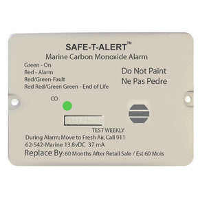 SafeTAlert 62 Series Carbon Monoxide Alarm  12V  62542Marine  Flush Mount  White