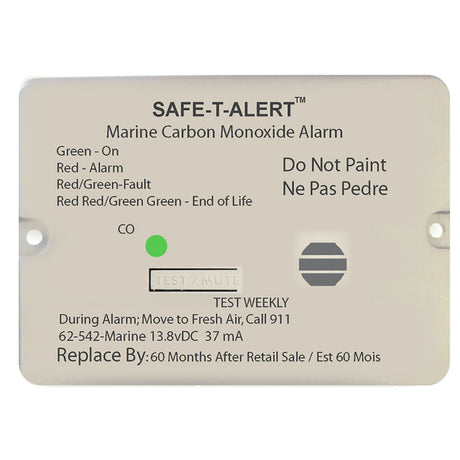 SafeTAlert 62 Series Carbon Monoxide Alarm  12V  62542Marine  Flush Mount  White