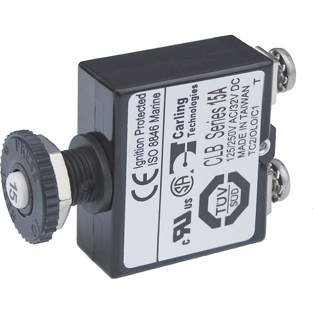 Blue Sea Push Button Reset Only Screw Terminal Circuit Breaker  15 Amps