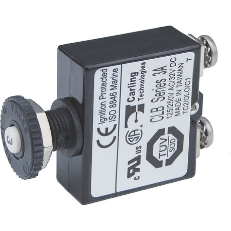 Blue Sea Push Button Reset Only Screw Terminal Circuit Breaker  3 Amps