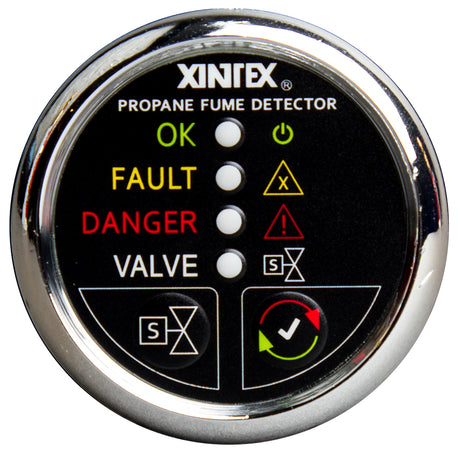 FireboyXintex Propane Fume Detector wPlastic Sensor  Solenoid Valve  Chrome Bezel Display