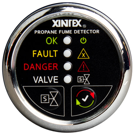 FireboyXintex Propane Fume Detector wAutomatic ShutOff  Plastic Sensor  No Solenoid Valve  Chrome Bezel Display