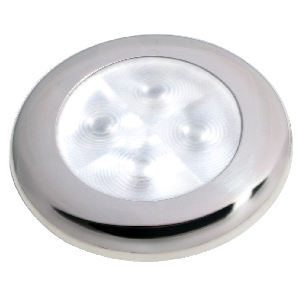 Hella Marine Slim Line LED Enhanced Brightness Round Courtesy Lamp  White LED  Stainless Steel Bezel  12V