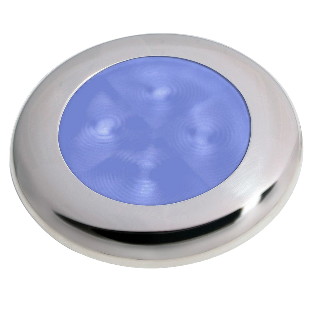 Hella Marine Slim Line LED Enhanced Brightness Round Courtesy Lamp  Blue LED  Stainless Steel Bezel  12V