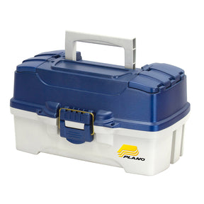 Plano 2Tray Tackle Box wDuel Top Access  Blue MetallicOff White