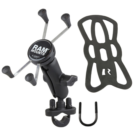 RAM Mount Handlebar Rail Mount wZinc Coated UBolt Base  Universal XGrip Large PhonePhablet Cradle