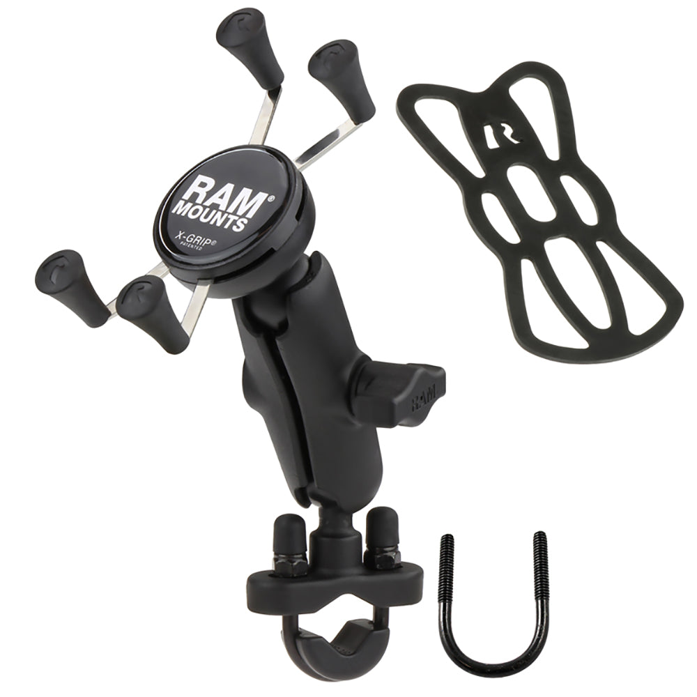 RAM Mount Handlebar Rail Mount wZinc Coated UBolt Base and Universal XGrip CelliPhone Cradle