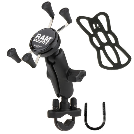 RAM Mount Handlebar Rail Mount wZinc Coated UBolt Base and Universal XGrip CelliPhone Cradle