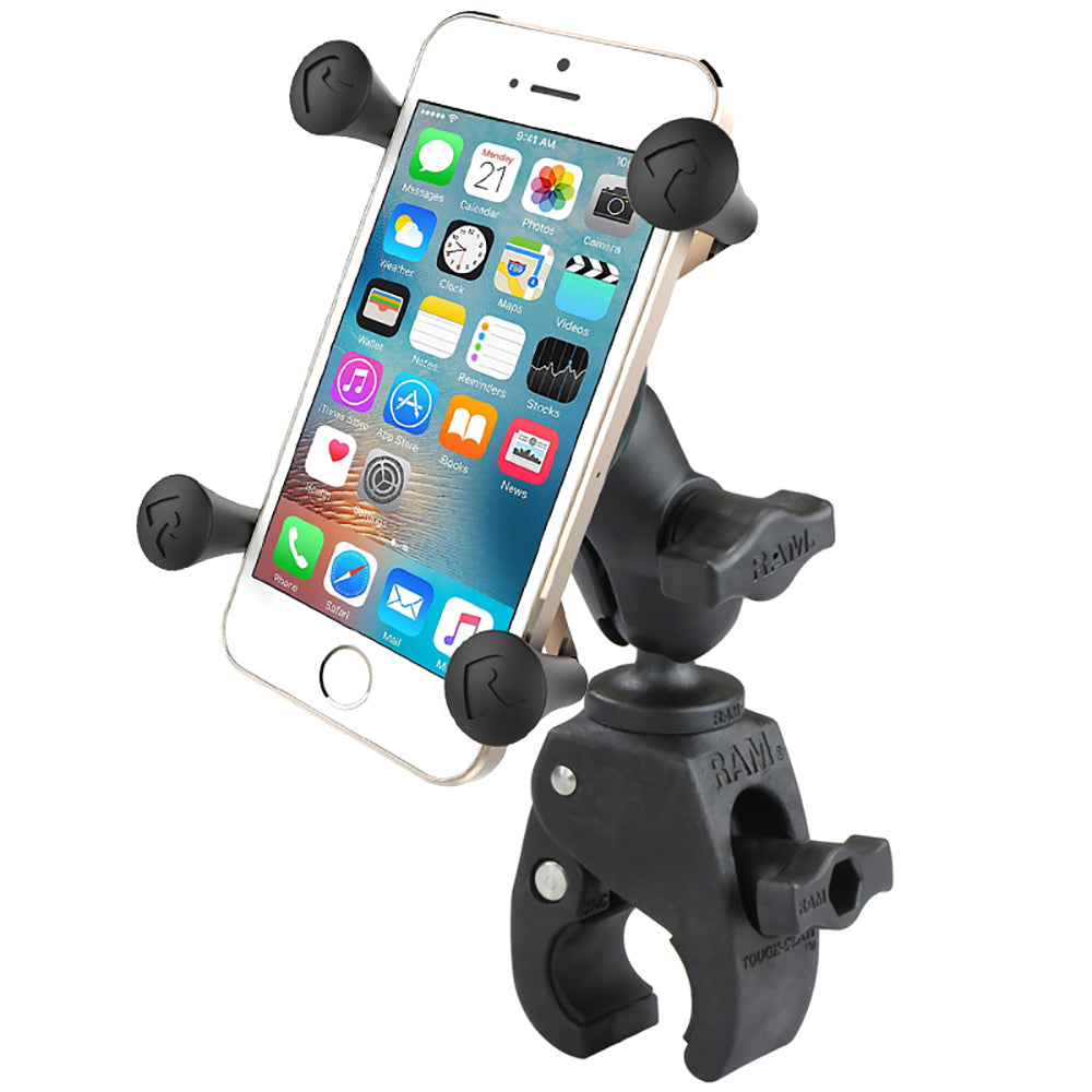 RAM Mount Small ToughClaw Base wShort Double Socket Arm and Universal XGrip CelliPhone Cradle
