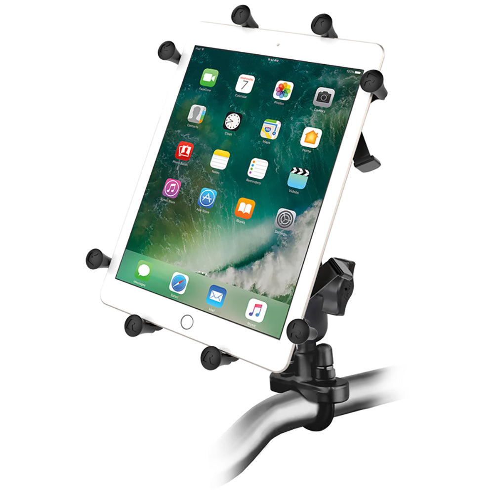 RAM Mount Handlebar Rail Mount wZinc Coated UBolt Base  Universal XGrip Cradle for 10 Large Tablets