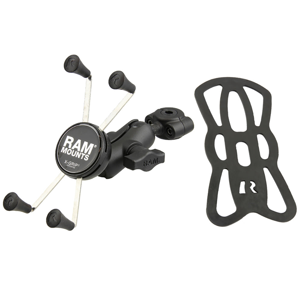 RAM Mount RAM Torque 38  58 Diameter Mini Rail Base with 1 Ball Short Arm and XGrip for Larger Phones