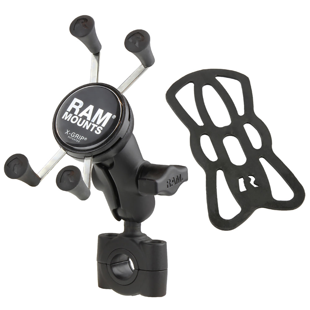 RAM Mount RAM Torque 34  1 Diameter HandlebarRail Base with 1 Ball Short Arm and XGrip for Phones