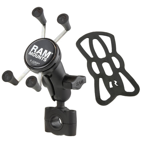 RAM Mount RAM Torque 34  1 Diameter HandlebarRail Base with 1 Ball Short Arm and XGrip for Phones