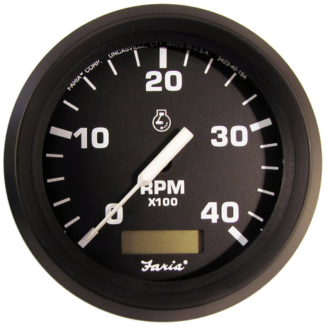 Faria Euro Black 4 Tachometer wHourmeter 4000 RPM DieselMech Takeoff  Var Ratio Alt