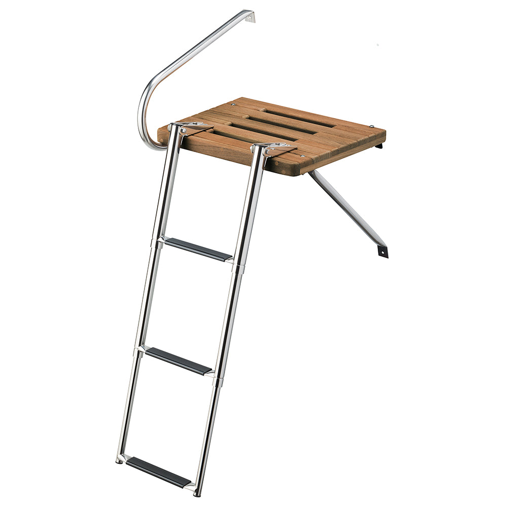Whitecap Teak Swim Platform w3Step Telescoping Ladder fBoats wOutboard Motors