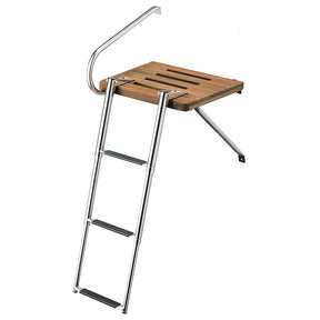 Whitecap Teak Swim Platform w3Step Telescoping Ladder fBoats wOutboard Motors