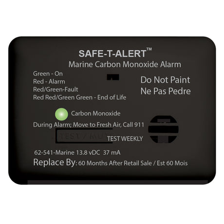 SafeTAlert 62 Series Carbon Monoxide Alarm wRelay  12V  62541RMarine  Surface Mount  Black