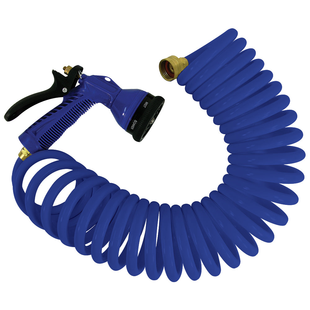 Whitecap 25 Blue Coiled Hose wAdjustable Nozzle