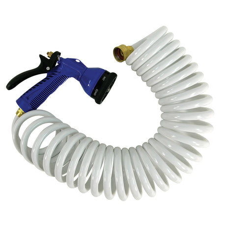 Whitecap 25 White Coiled Hose wAdjustable Nozzle