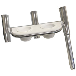 Tigress Offset Triple Rod Holder wCup Holders  Port Side  Polished Aluminum