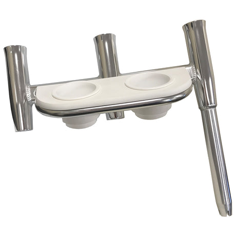 Tigress Offset Triple Rod Holder wCup Holders  Port Side  Polished Aluminum